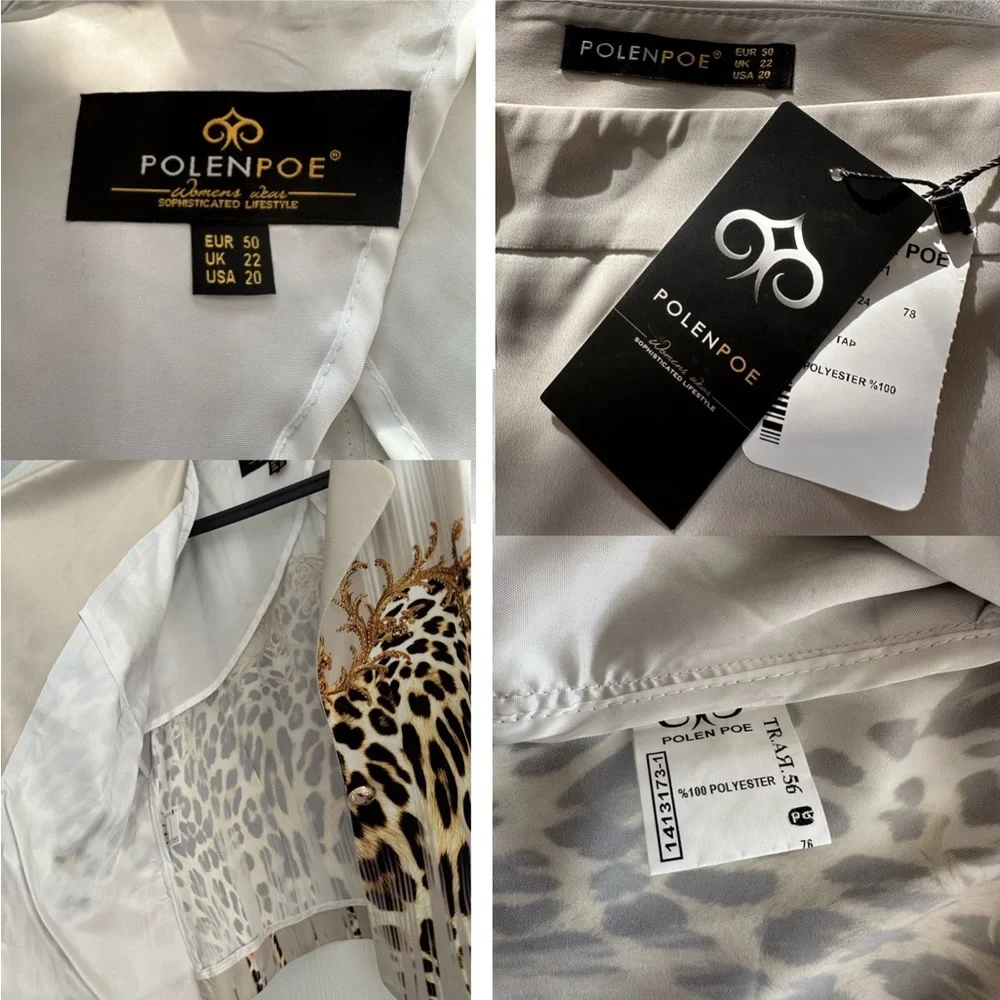 POLEN POE‎ SATIN SKIRT SUIT SET JACKET/SKIRT ANIMAL PRINT SHORT SLEEVES FORMAL